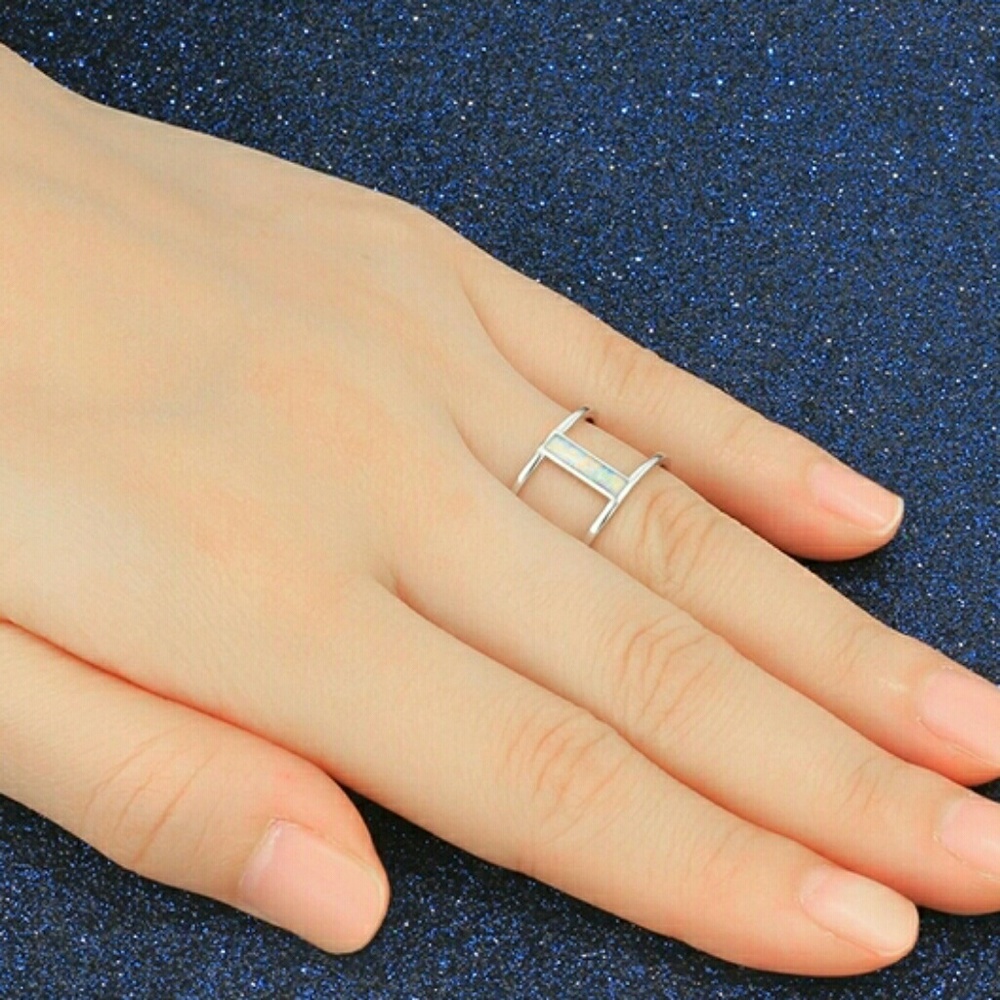 White Gold/Sterling Silver Adjustable Opal Ring